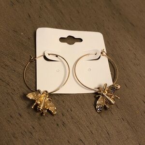 Gold Tone BumbleBee Hoop Earrings